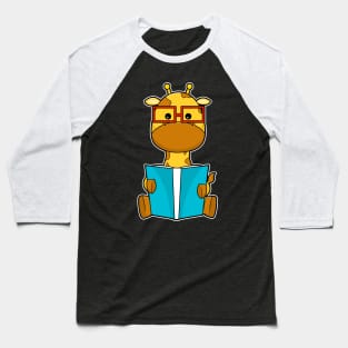 Giraffe as Nerd with Book & Glasses Baseball T-Shirt